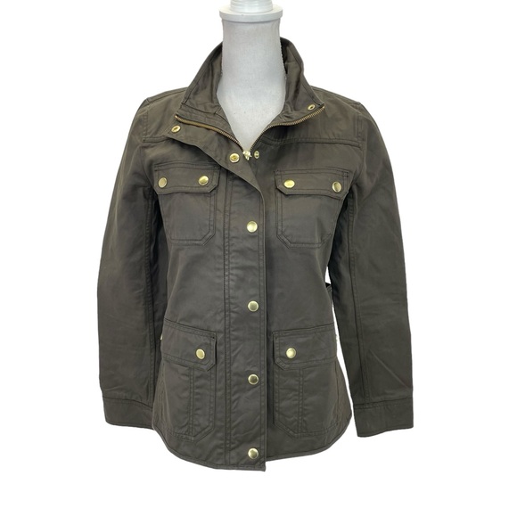 J. Crew Waxed Downtown Field Jacket Coat Size XS Green - Picture 16 of 16